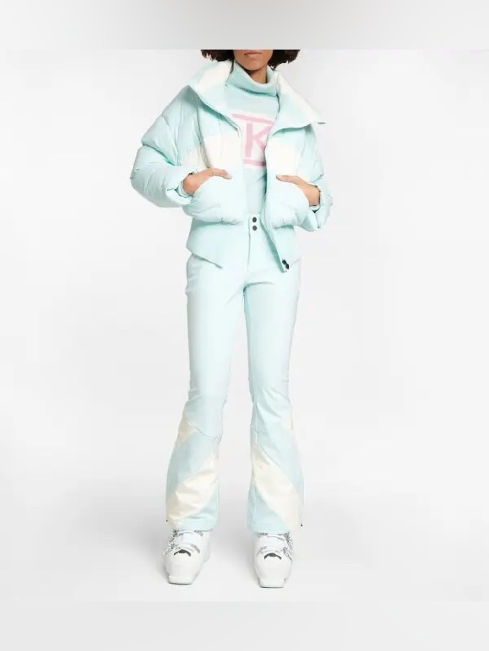 NWT Perfect Moment Arctic Flare Ski Snow Mid Rise Long Pants Blue White Small